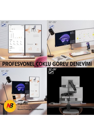 Nb Ergonomic Nb H180 Yeni 17-35" Çift Kol Amortisörlü 2-9 Kg Monitör Standı 2026 Versiyon