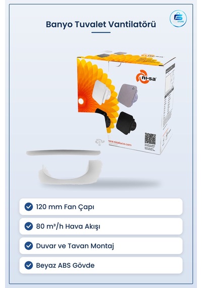 Banyo Tuvalet Vantilatörü 120 Mm 16w M³/h Plastik Aspiratör Fan D