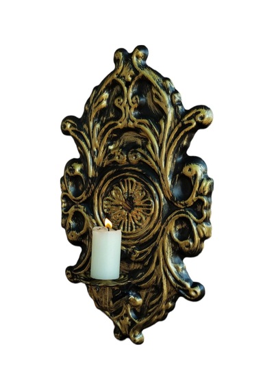 Aju Mumluk Şamdan Duvar Aplik Ev Bahçe Balkon Ofis Dekorasyonu Özel Tasarım Hediye 40x23cm Eskitme Gold. Gold