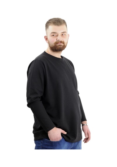 Mode Xl Büyük Beden Erkek Sweatshirt Bisiklet Yaka Uzun Kol Waffle 23460 Siyah Siyah