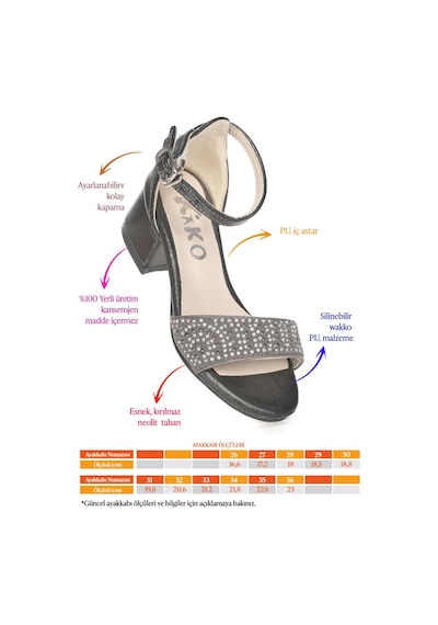 Kiko Kids Heidi Vakko Günlük Kız Çocuk 3 Cm Topuk Sandalet Ayakkabı Platin Platin