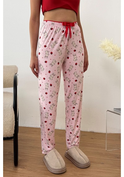 Giysa Kadın Beli Lastikli Tavşan Desenli Pijama Altı Pembe - 26y 4550