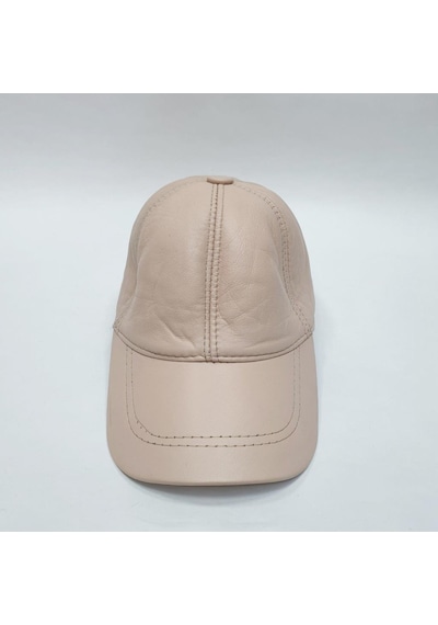 Krem Renk Deri Unisex Şapka Siyah