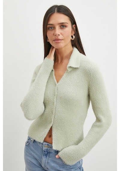 Uterpe Mint Yeşili Tüylü Crop Hırka Yeşil