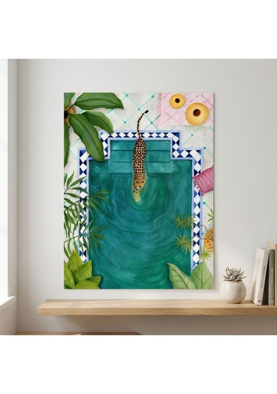 Boho Tarzı Leoparlı Havuz Baş Çerçevesiz Tablo - Lüks Görünümlü Salon Ve Yatak Odası Duvar Posteri