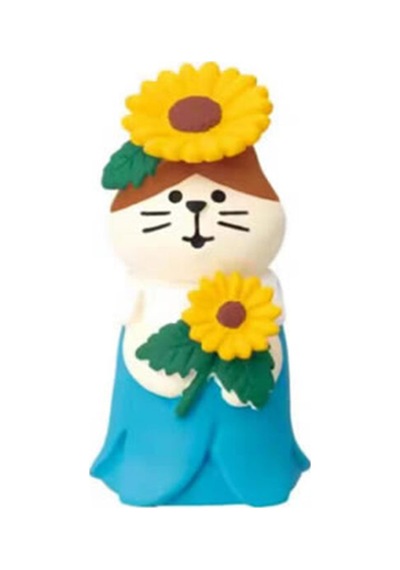 Ayçiçekli Kedi Mini Figür-mavi