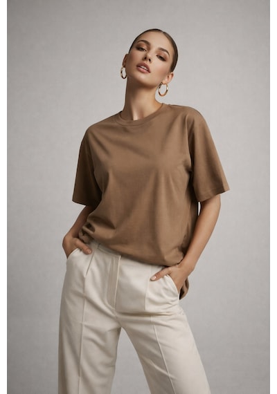 Kadın Kahverengi %100 Pamuk Oversize Basic Tişört Rahat Kalıp Relaxed Bisiklet Yaka T-shirt Kahverengi Kadın Kahverengi %100 Pamuk Oversize Basic Tişört Rahat Kalıp Relaxed Bisiklet Yaka T-shirt Kahverengi