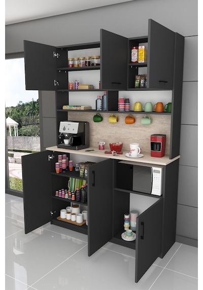 Asra Trend Kahve Köşesi KAHVE03 %100 MDF Çok Amaçlı Mutfak Dolabı Antrasit - Sidon