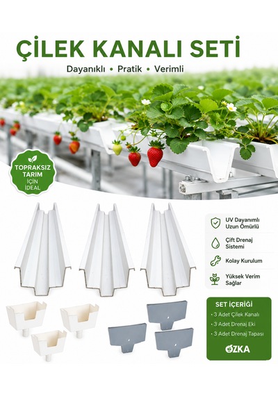 Çilek Kanalı Seti 100 Cm Topraksız Tarım Çilek Kanalı, Drenaj Çıkışı Ve Kanal Kapağı