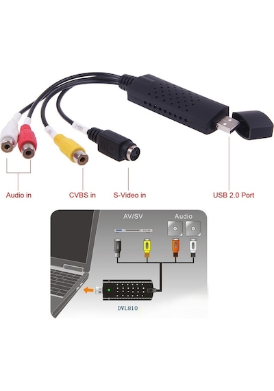 Usb 4 Kanal Easycap Video Capture Kayıt Kartı Rca & S-video Girişli Usb 2.0 Analog Görüntü Aktarıcı