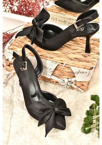 Fox Shoes Siyah Saten Kumaş Kadın Topuklu Ayakkabı K922164804