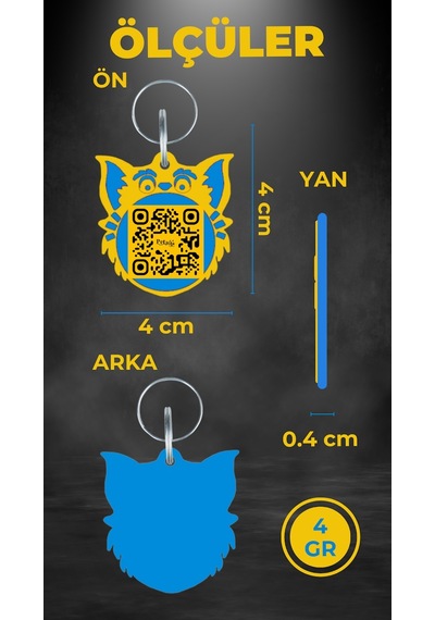 Petjoo 2.Nyan Cat Mavi-Sarı Qr'lı Kedi Künyesi