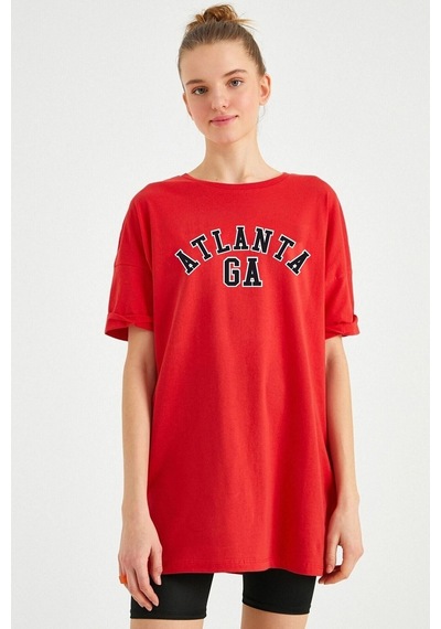 Unisex Atlanta Baskılı Kısa Kol T-shirt Kırmızı