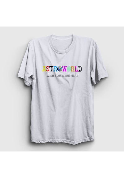 Presmono Unisex Astroworld V4 Travis Scott T-shirt Beyaz