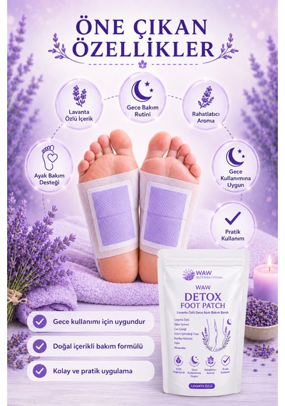 Waw Detox Foot Patch 10 Adet Lavanta Özlü Gece Ayak Bakım Bandı