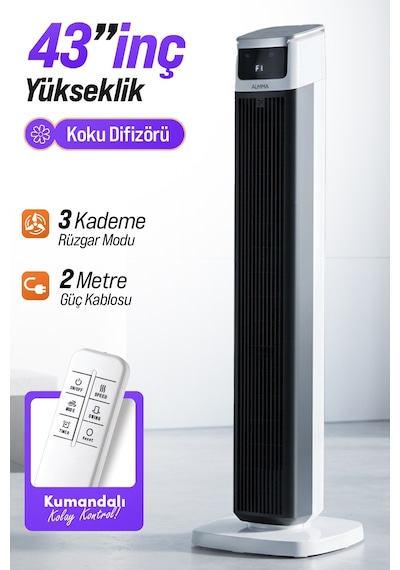 Auhma Acfn05 43" Kule Tipi Vantilatör Siyah 45w Sessiz Çalışma 3 Hız Kademesi Led Dokunmatik E