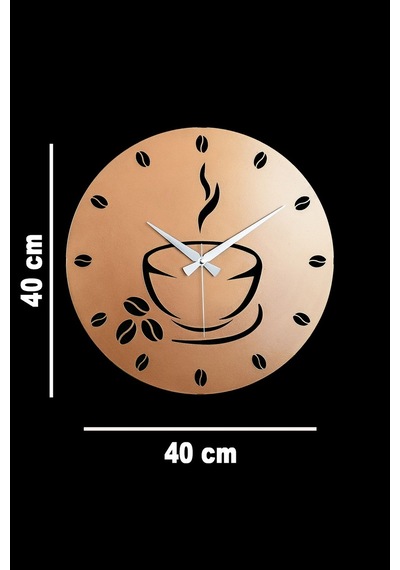 Coffe Model Metal Lazer Kesim Akar Sessiz Mekanizmalı Duvar Saati 40 40 Cm -m010 Bakır