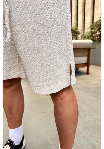 Krem Gofre 11 Keten Go Relaxed Fit Şort Krem