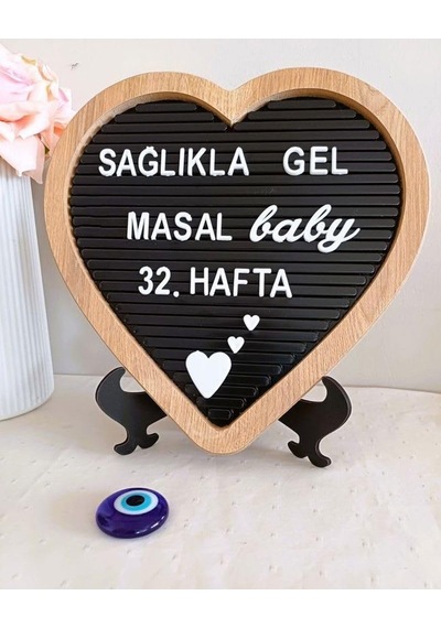 Fikirstore Ahşap Kalp Çerçeveli Özelleştirilebilir Mesaj Panosu Siyah Zemin Beyaz Harf Setli Yazı Tahtası Genel