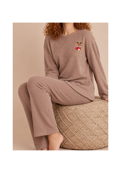 Pemilo Kadın 1250-3 Seul Raporlu Pijama Takımı Kahverengi