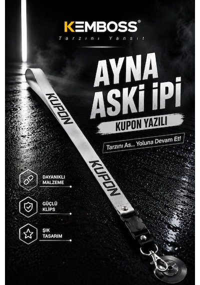 Kupon Yazılı Ayna Askı İpi Vantuzlu Araç Dikiz Aynası Dekor Askısı Beyaz Kupon Yazılı Beyaz