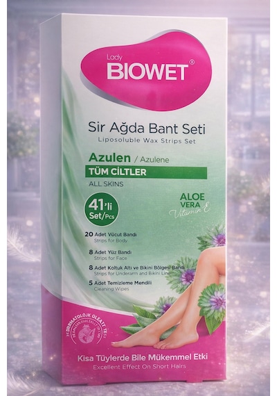 Biowet Sir Ağda Bant Seti Azulen Aloe Vera Tüm Ciltler İçin 41 Parça Kolay Kullanım 1 Paket