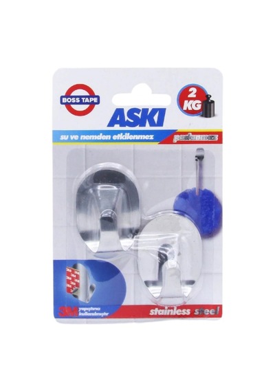 Boss Tape 3M Paslanmaz Inox Küçük Boy Askı 2 Kg Taşır 2'Lİ Tek Paket Metalik