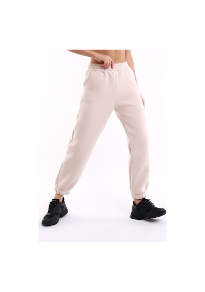 Winmoda34 Jogger Bol Kesim Kalın 3 Iplik Şardonlu Eşofman Altı Kadın Ekru