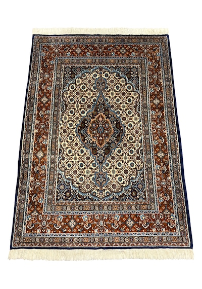 El Dokuma Sıfır İran Halısı 100x150 Lacivert Beyaz %100 Yün Halı Beyaz - Lacivert