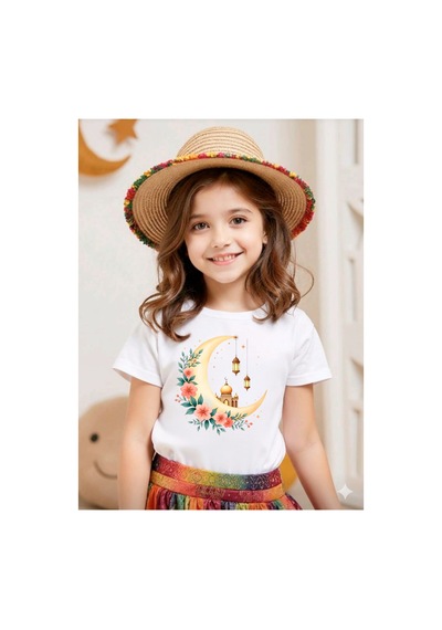 Stil-x Ramazan Bayramı Baskılı Kız Çocuk Tshirt, %100 Pamuklu Kumaş Beyaz-16