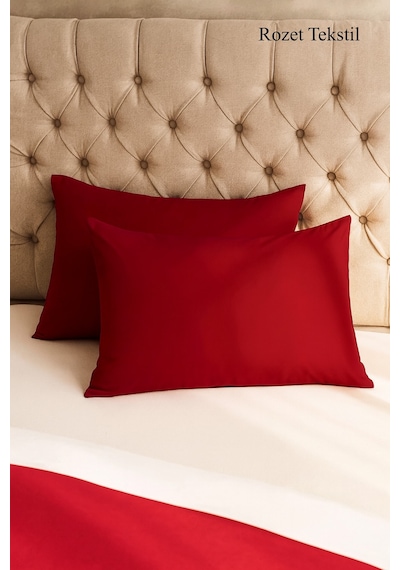 Bordo Pamuk Kumaş Kapaklı Yastık Kılıfı 2 Adet 50 X 70 Cm