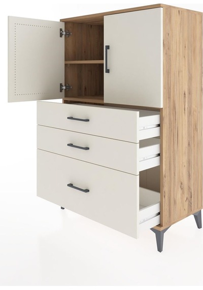 Hyperion Dolap 2 Raflı 3 Çekmeceli 2 Kapaklı 88x44x134 Çam-ay... Çam