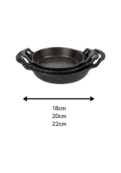 3'lü Sahan Seti 18-20-22 Cm Çift Kulplu Yapışmaz Siyah