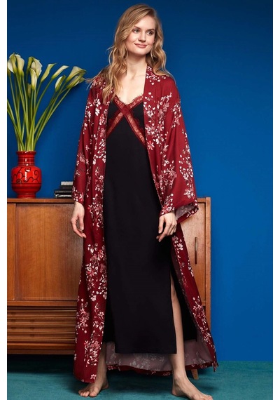 Penyemood Kadın Bordo Sabahlık Takım 2 Parça 8618 Çok Renkli