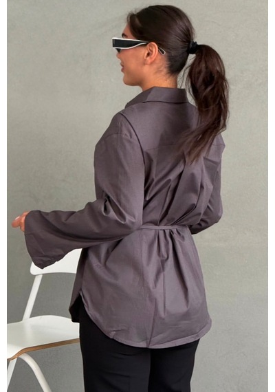 Madmext Füme Belden Bağlamalı Oversize Cepli Gömlek Mg2798