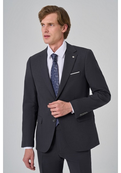 Morven Erkek Füme Yünlü Slim Fit Mono Yaka Takım Elbise 25mc001045050 Füme