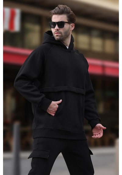Madmext Siyah Kapüşonlu Cep Detaylı Erkek Sweatshirt 7092 Siyah