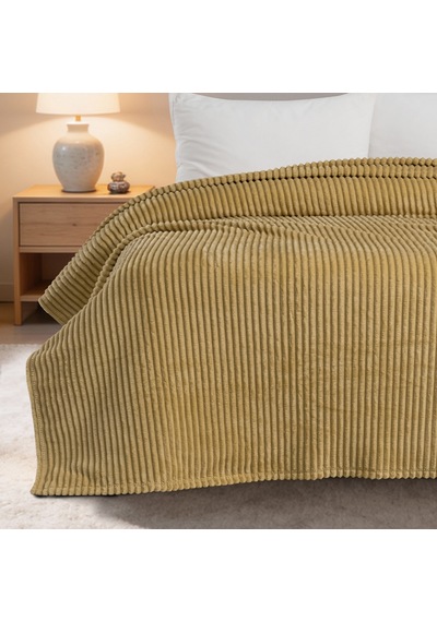 Maxstyle Çizgili Vizon Tek Kişilik Polar Battaniye Hardal 150x220 Cm Renkli