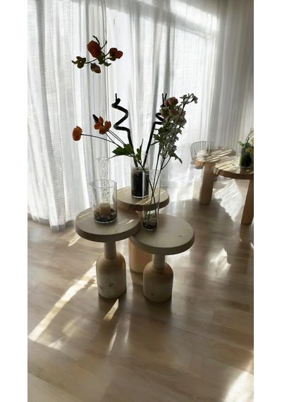 3'lü Fiskos Mantar Yan Sehpa Naturel Renk
