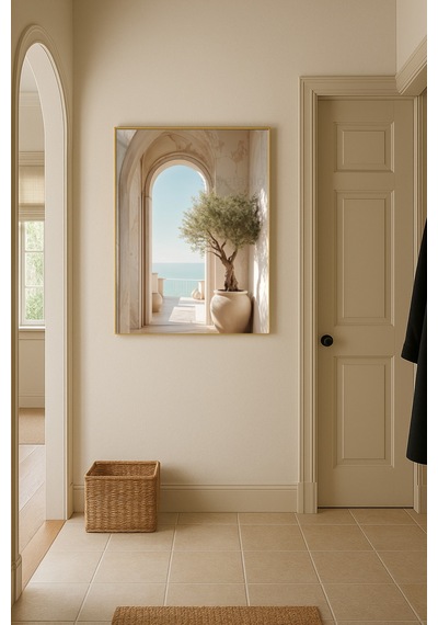 Belvedere - Gerçek Cama Baskı Gold Alüminyum Metal Çerçeveli Tekli Modern Cam Tablo