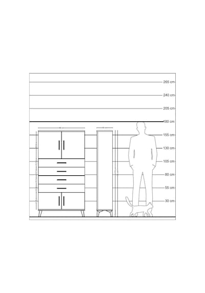 Arges Dolap 2 Raflı 4 Çekmeceli 4 Kapaklı 88x30x163 Çam-çam Çam