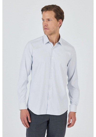 İmza Beyaz Sert Yaka Cepsiz Gabardin Uzun Kol Slim Fit Esnek Gömlek 1004250231 Beyaz