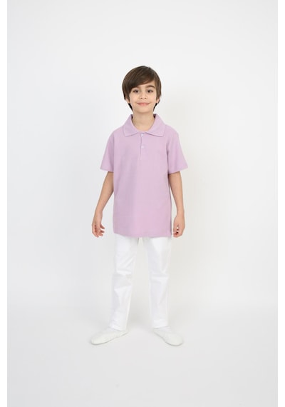Erkek Çocuk Takım Lakos Beyaz Pantalon Ve Polo Yaka T-shirt Lila