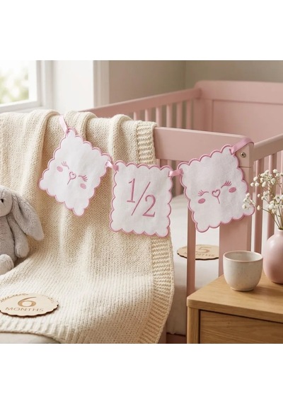 Tly Home & Baby 1/2 Yaş Nakışlı 3 Lü Doğum Günü Flaması Pembe Diğer