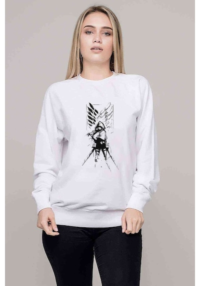 Anime Attack On Titan Baskılı Beyaz Kadın Sweatshirt (528330863)