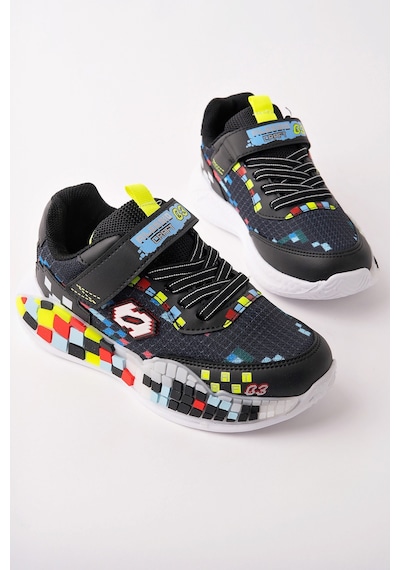 Muggo Block Renkli Blok Tabanlı Cırtlı Ve Bağcıklı Çocuk Sneaker Spor Ayakkabı Siyah