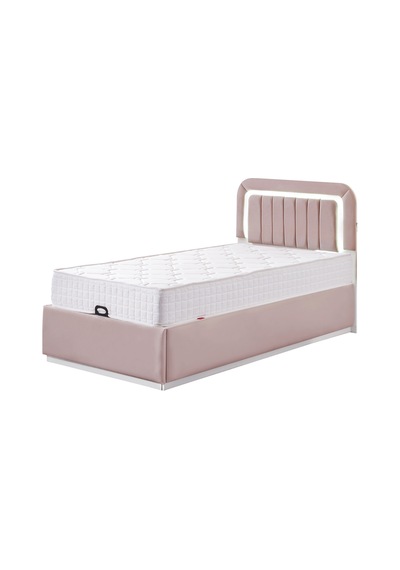 Demonte Baza Seti, Valens Ledli Tek Kişilik Baza Başlık Maxi Yatak Seti, Pembe - 100x200 Cm 100 x 200