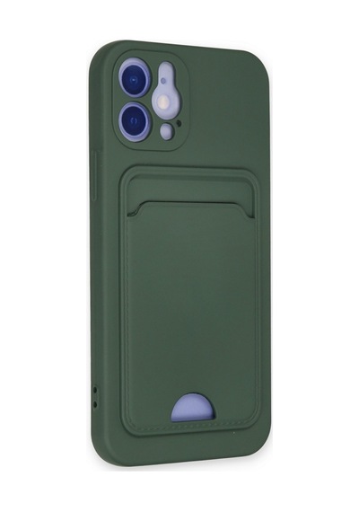 Apple iPhone Uyumlu, 12 Kılıf Kelvin Kartvizitli Silikon - Koyu Yeşil