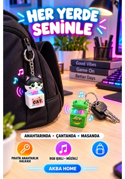 Mini Keybeat Rgb Işıklı Müzikli Klavye Switchli Sevimli Figür Anahtarlık
