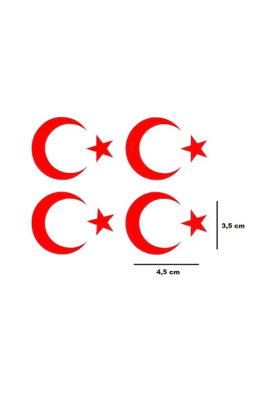 Mini Ay Yıldız Sticker 4'lu Ürün - Sticker Ay Yıldız Türkiye Bayrak Aşkı Boyut 4,5x3,5 Cm